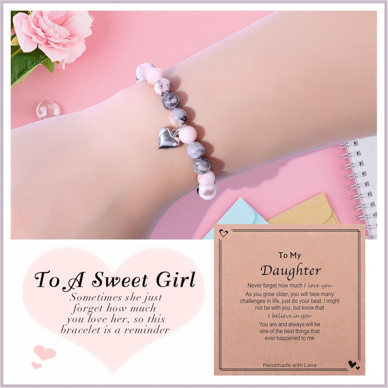 Chuchoter To My Daughter/Granddaughter/Niece Bracelet,Sweet Heart Natural Stone Beaded Bracelet For girl,Birthday Christmas Valentines Graduation Gifts for girl - Image 5